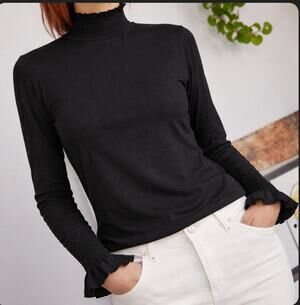 Nation LTD Black Smocked Turtleneck Long Sleeve Lightweight Top XL